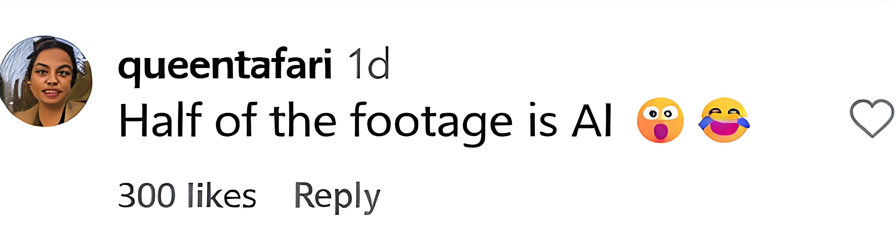 Another user claims half of the footage is AI (image via @queentafari on Instagram)
