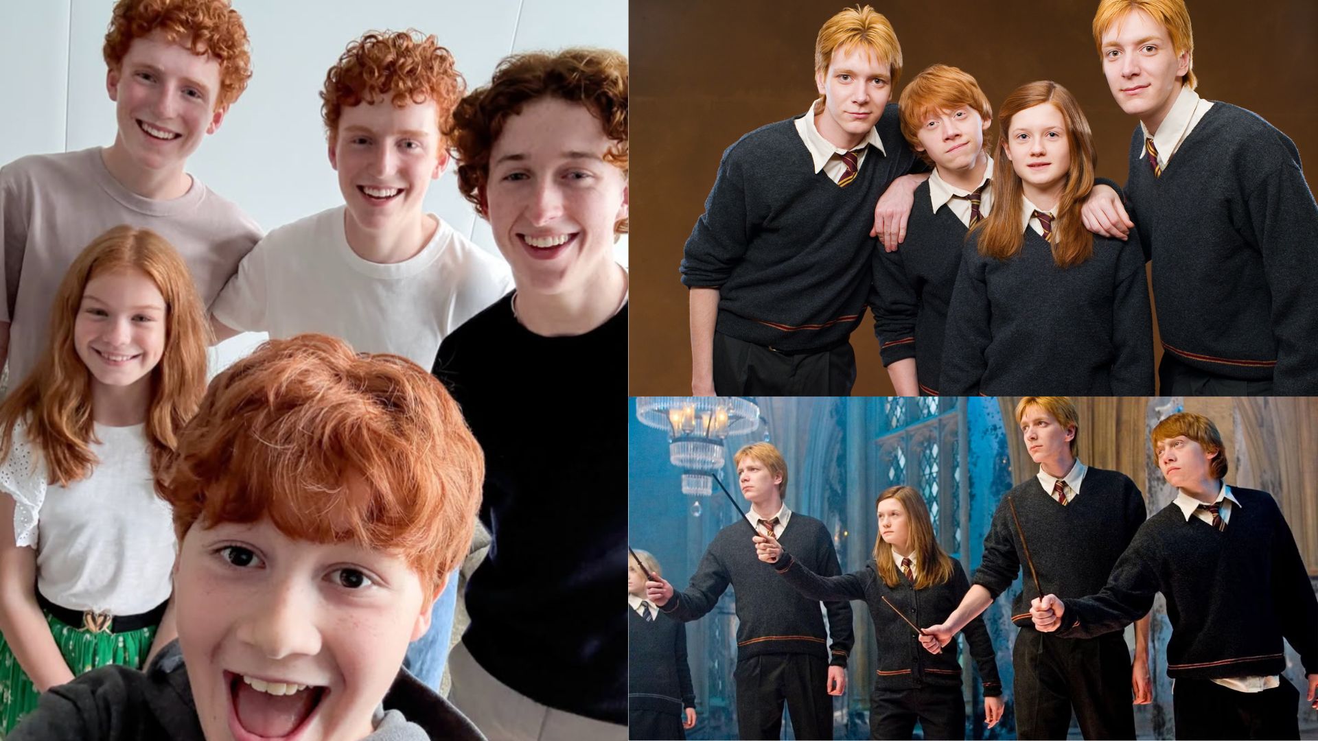 Weasley Kids (Image via Instagram &amp; Harry Potter movies, Compiled using Canva)