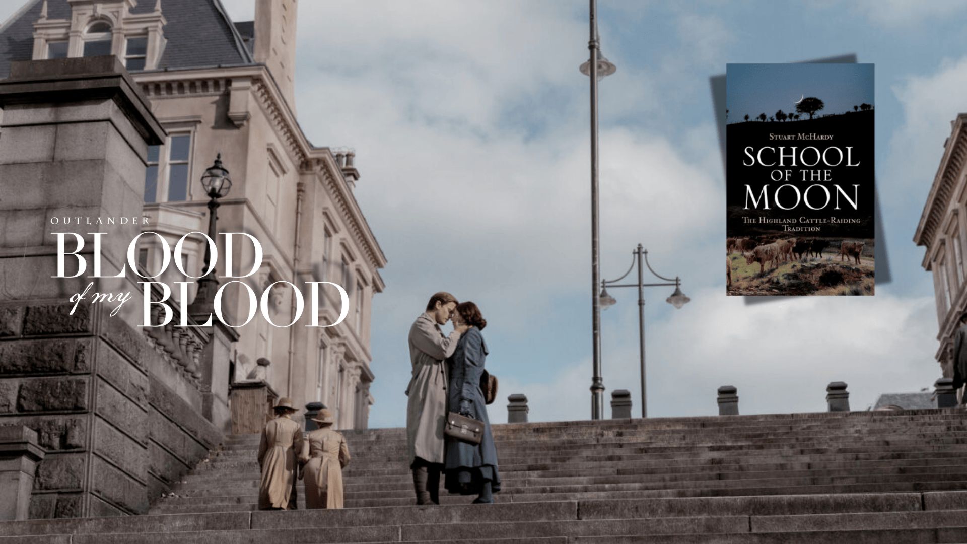 Outlander: Blood of My Blood | Images via: Disney+/Goodreads | Collage by: Beatrix Kondo of Soap Central