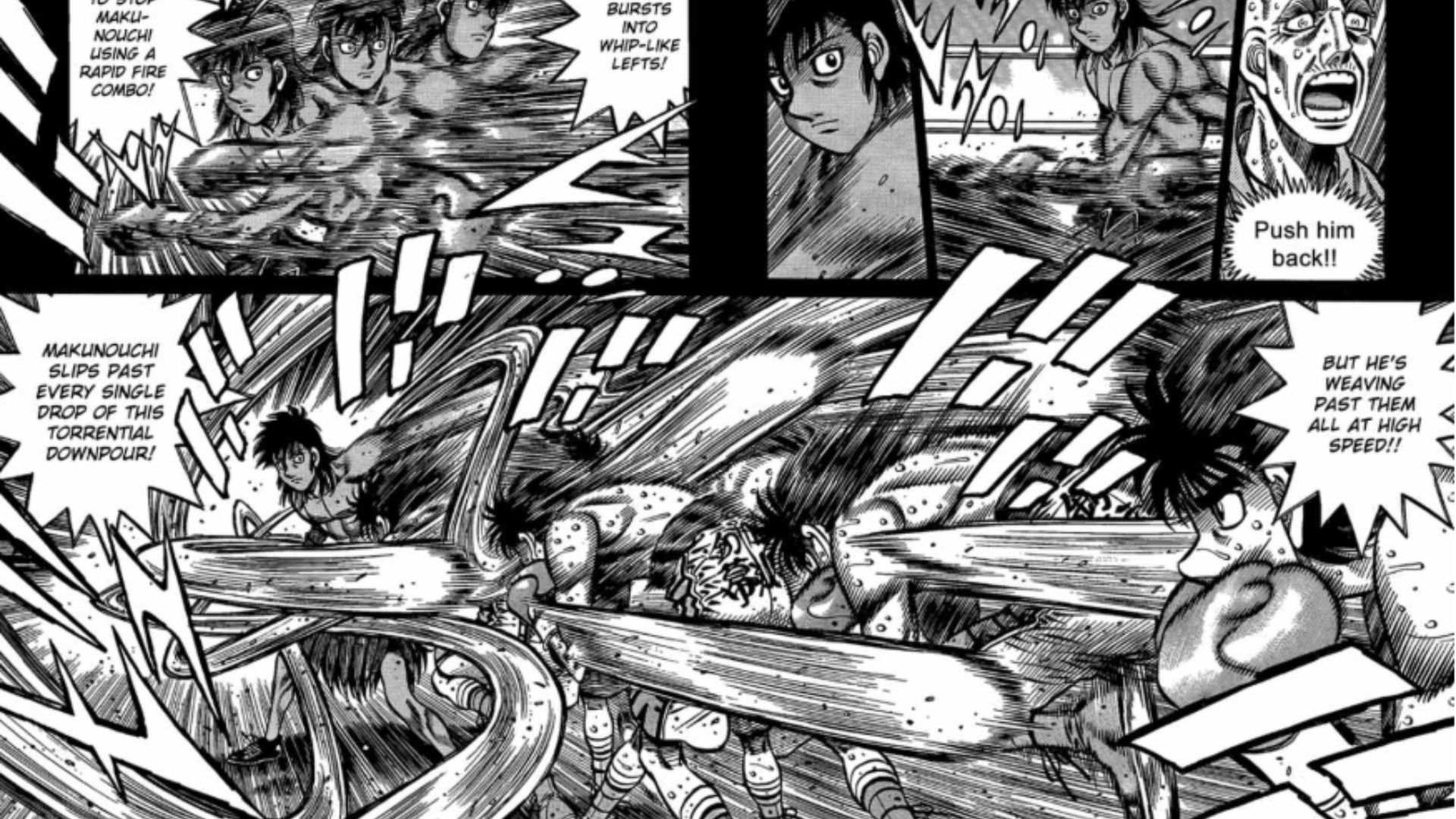 A manga panel showing Ippo&#039;s barrage (Image Source: Shueisha)