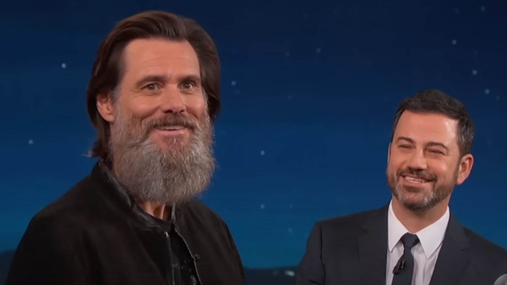 Jim Carrey with his beard on Jimmy Kimmel Live | Image via Jimmy Kimmel Live