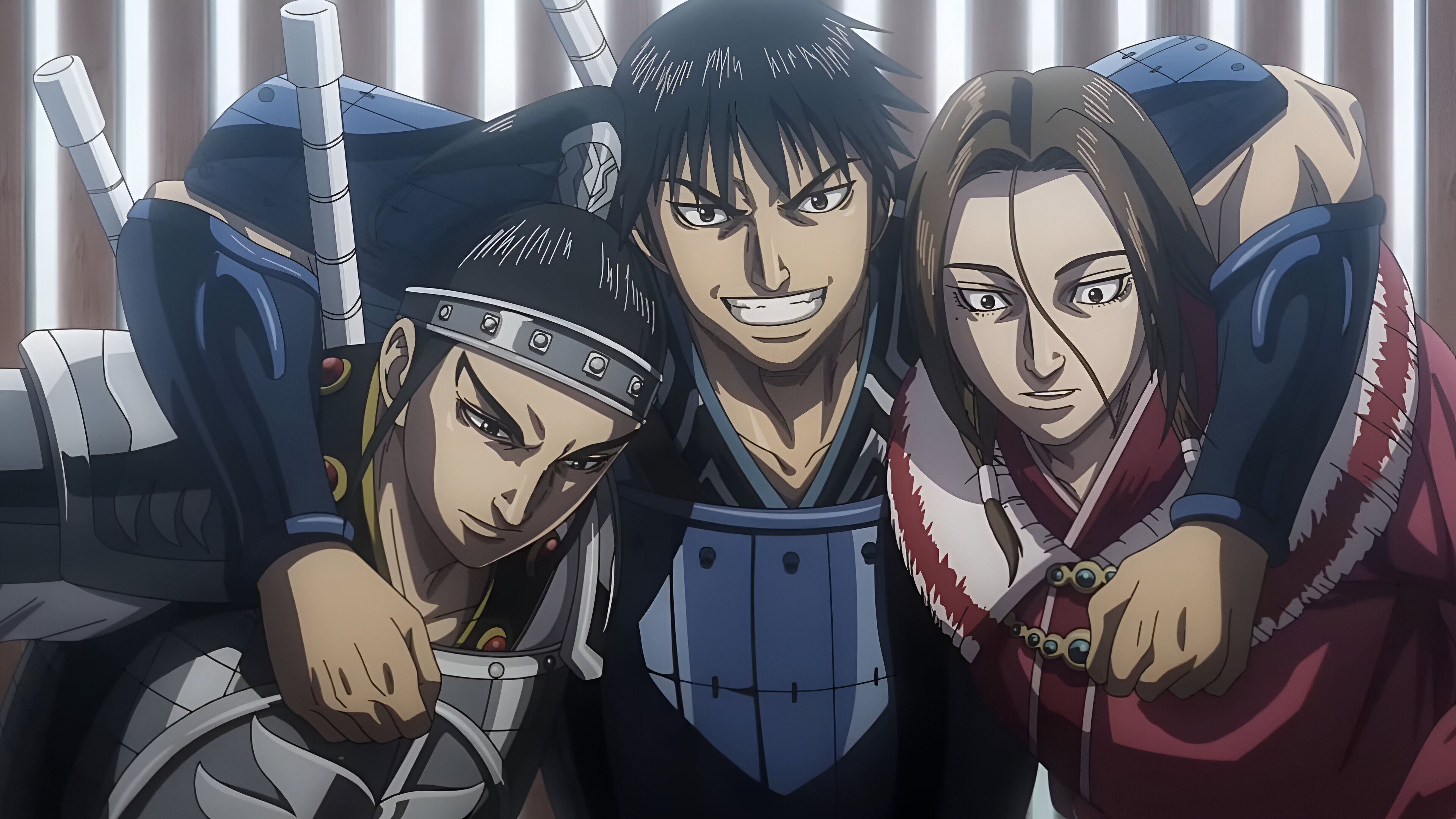 Ri Shin, Ou Hon, and Mou Ten as seen in Kingdom Season 6 