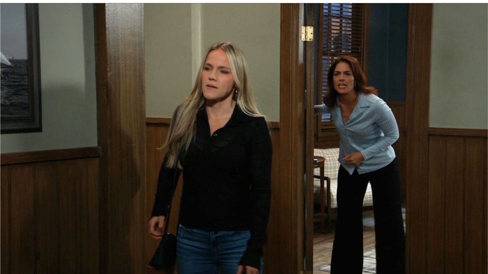 Lulu (Alexa Havins) and Britt (Kelly Thiebaud) are arguing over who Ben/Rocco&#039;s favorite mom is on General Hospital | Image: ABC