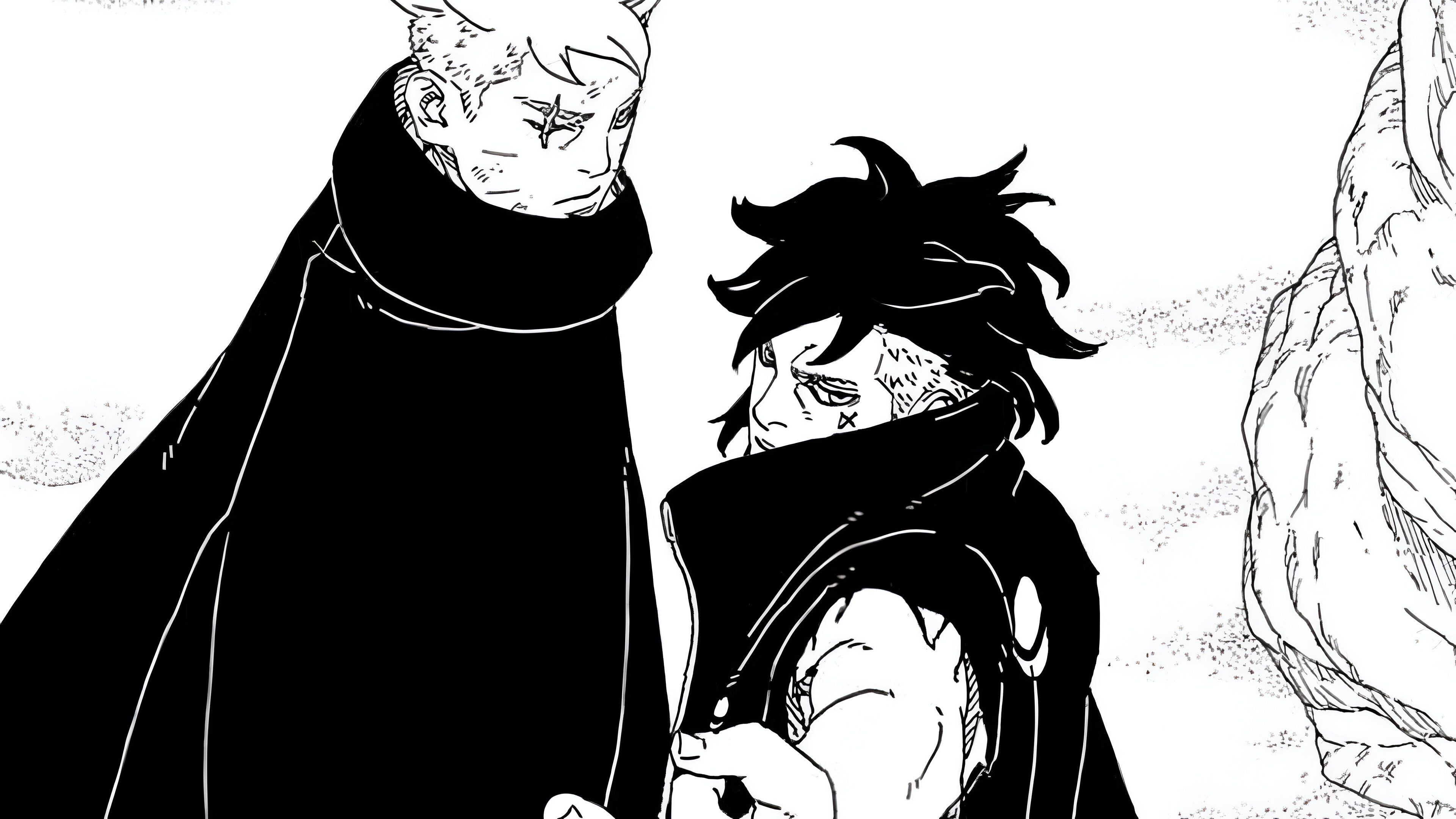 Boruto and Kawaki saying farewell to Jura 