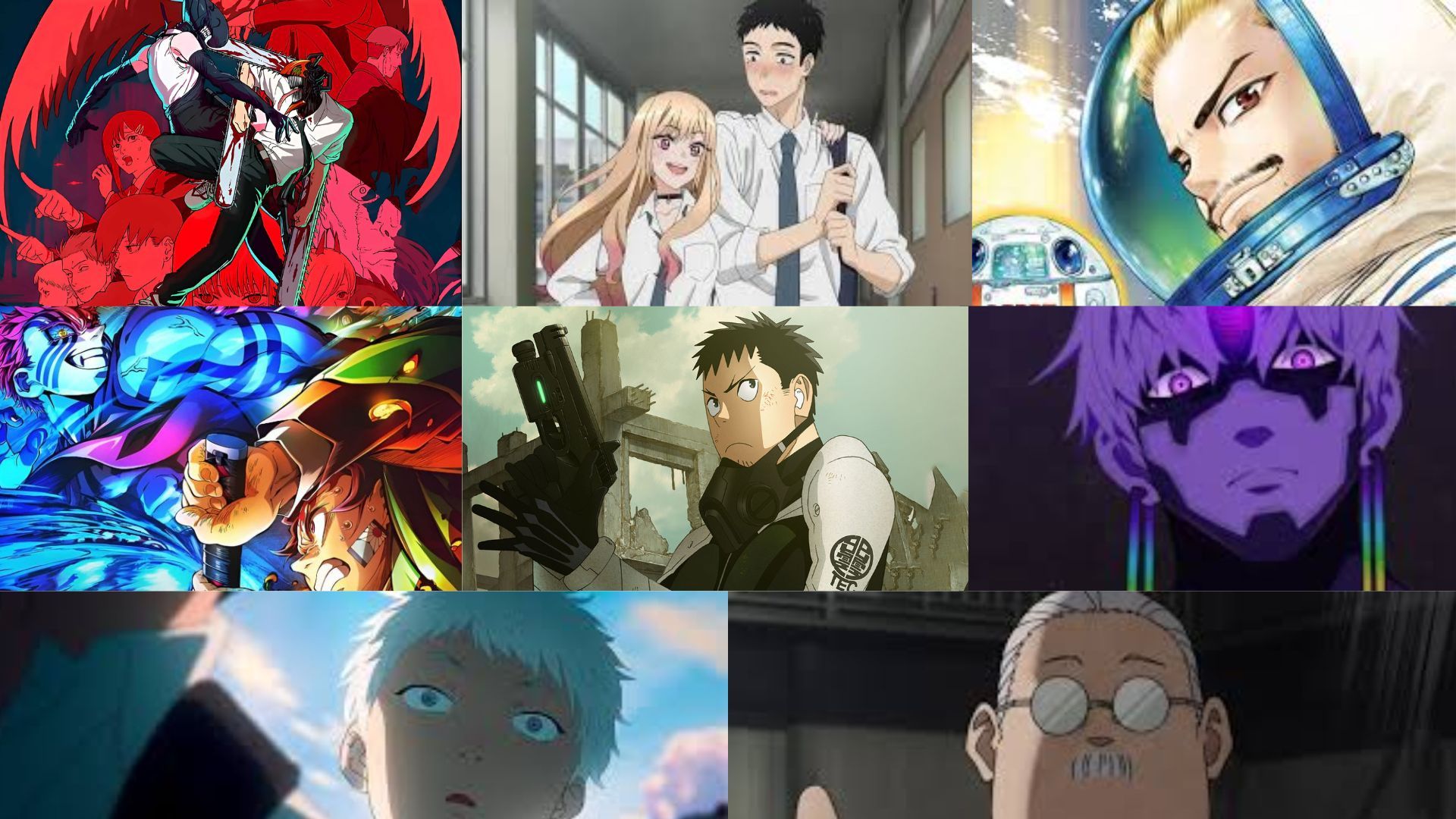 Chainsaw Man Reze poster, Marin and Gojo, Byakuya, Akaza and Tanjiro, Kafka, Evil eye, Hikaru and Sakamoto