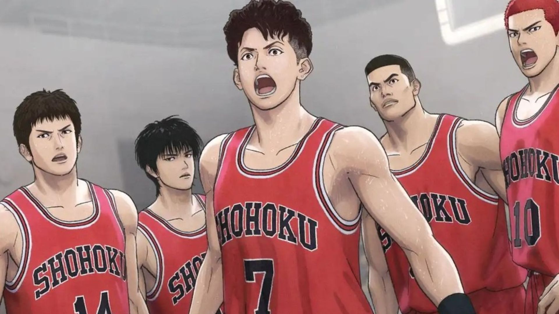 Hanamichi Sakuragi, Ryota Miyagi, Hishashi Mitsui, Takenori Akagi, and Kiminobu Kogure (Image Credits: Toei Animation)