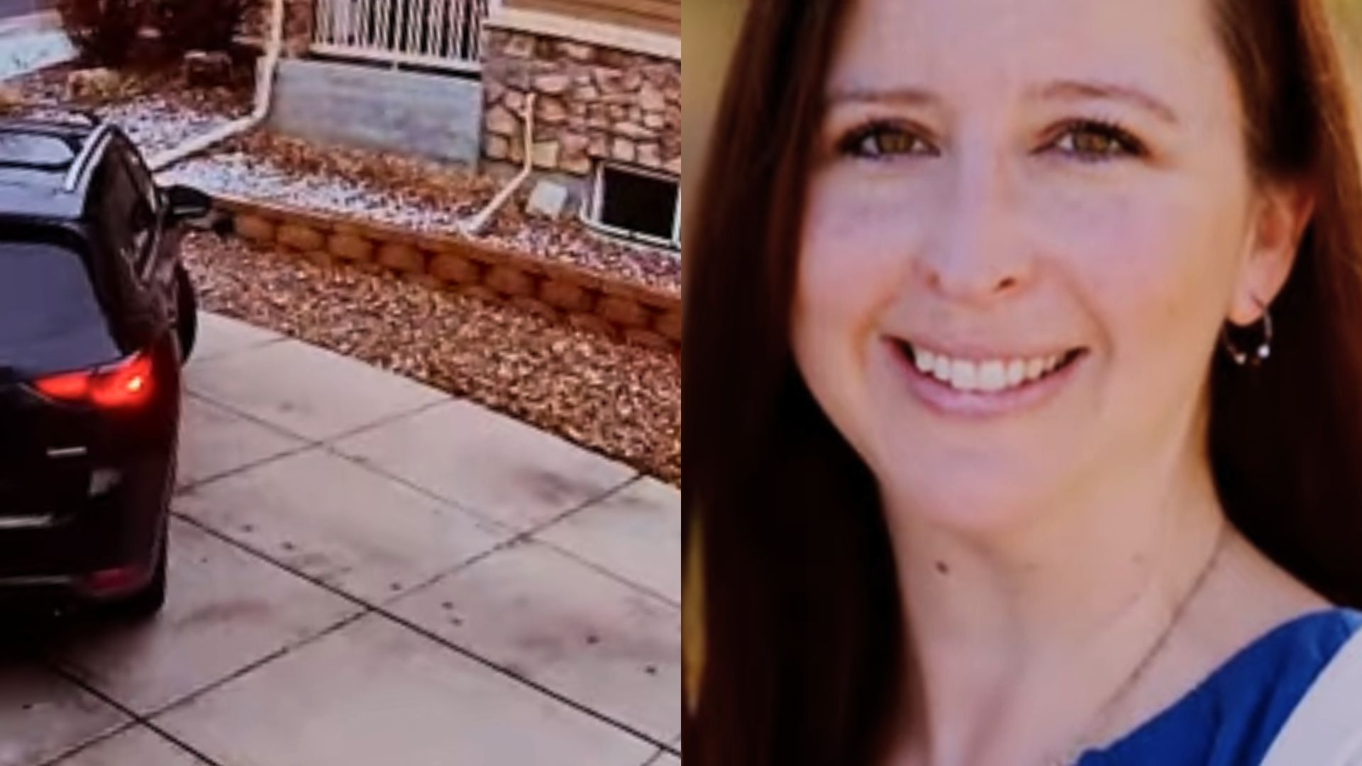 Suburban Denver house (L) where Kristil Krug&rsquo;s (R) body was discovered after a staged stalking plot | Image via YouTube/NBC