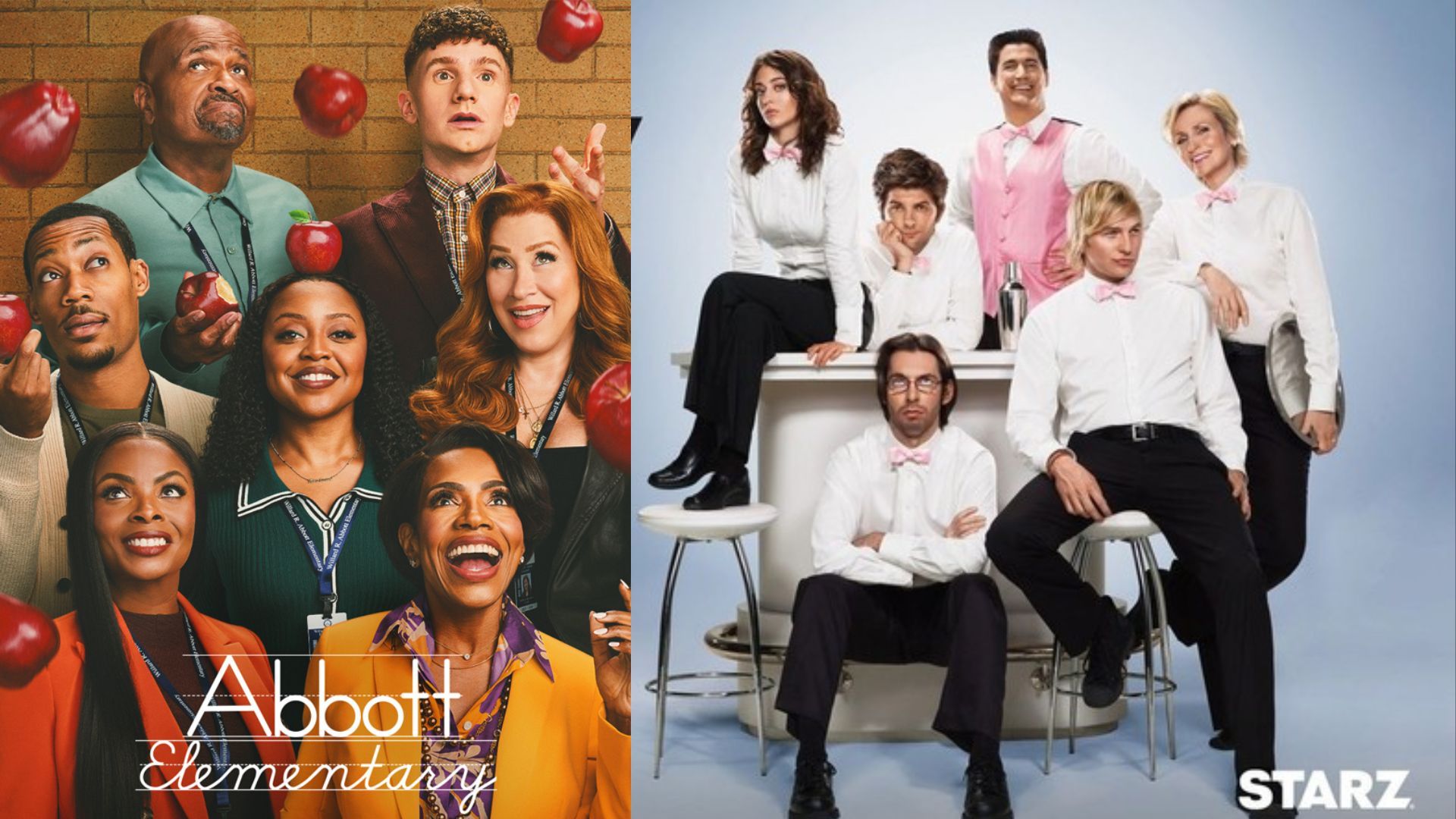 Abbott Elementary and Party Down | Images via ABC and Starz
