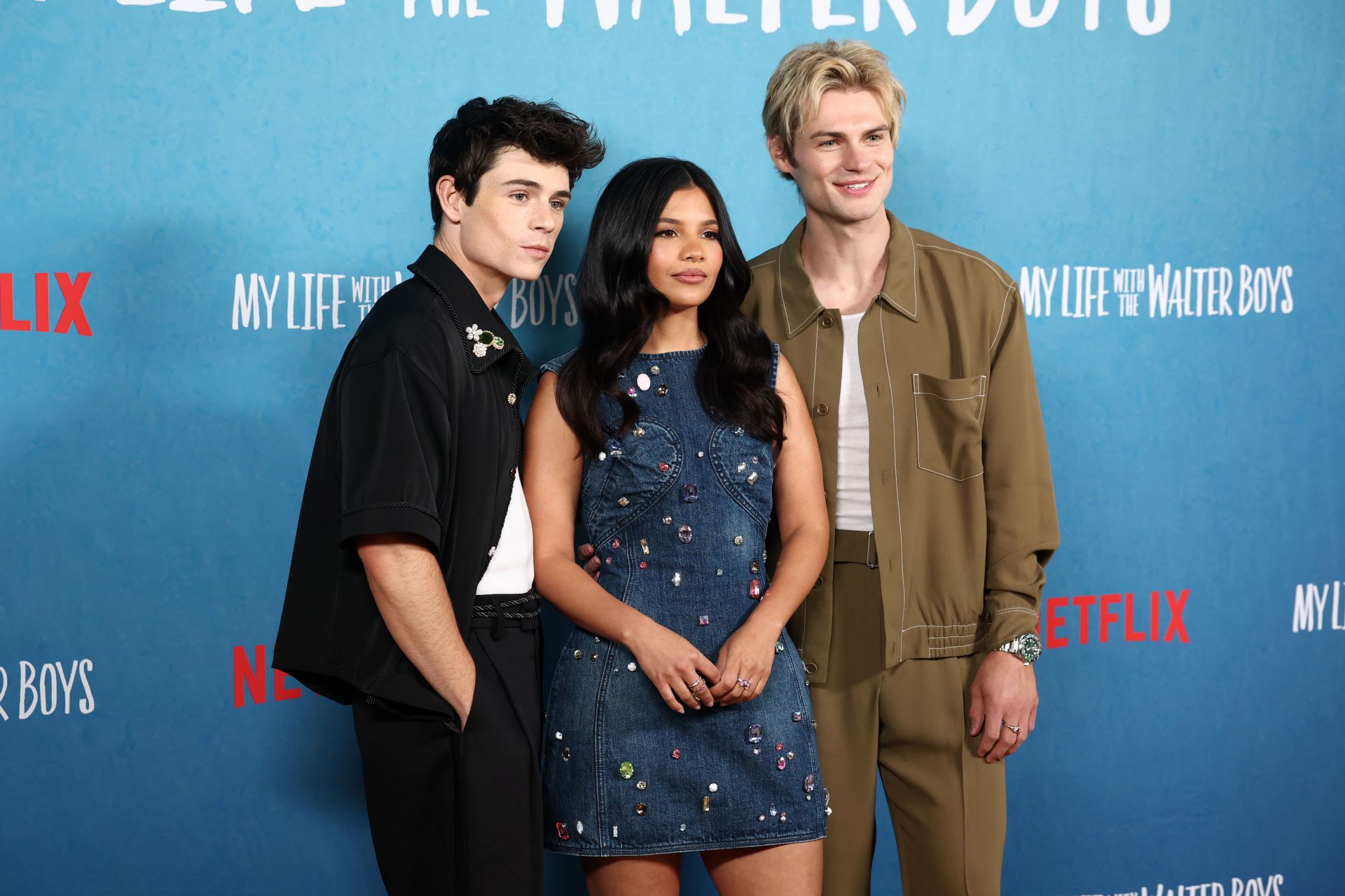 Ashby Gentry, Nikki Rodriguez and Noah LaLonde at Netflix&#039;s &quot;My Life With The Walter Boys&quot; photo call in New York | Image via: Getty