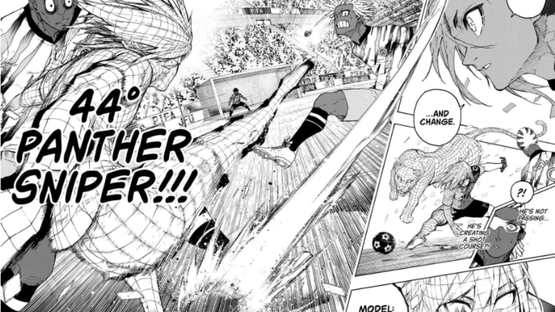 Reo copies Chigiri&#039;s shot (Image Source: Shueisha)