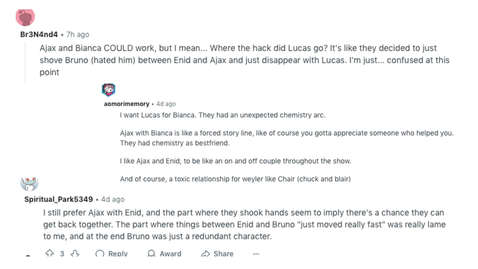 Comments on Reddit about Ajax and Bianca&#039;s friendship in Wednesday Season 2 | Image via r/Wednesday