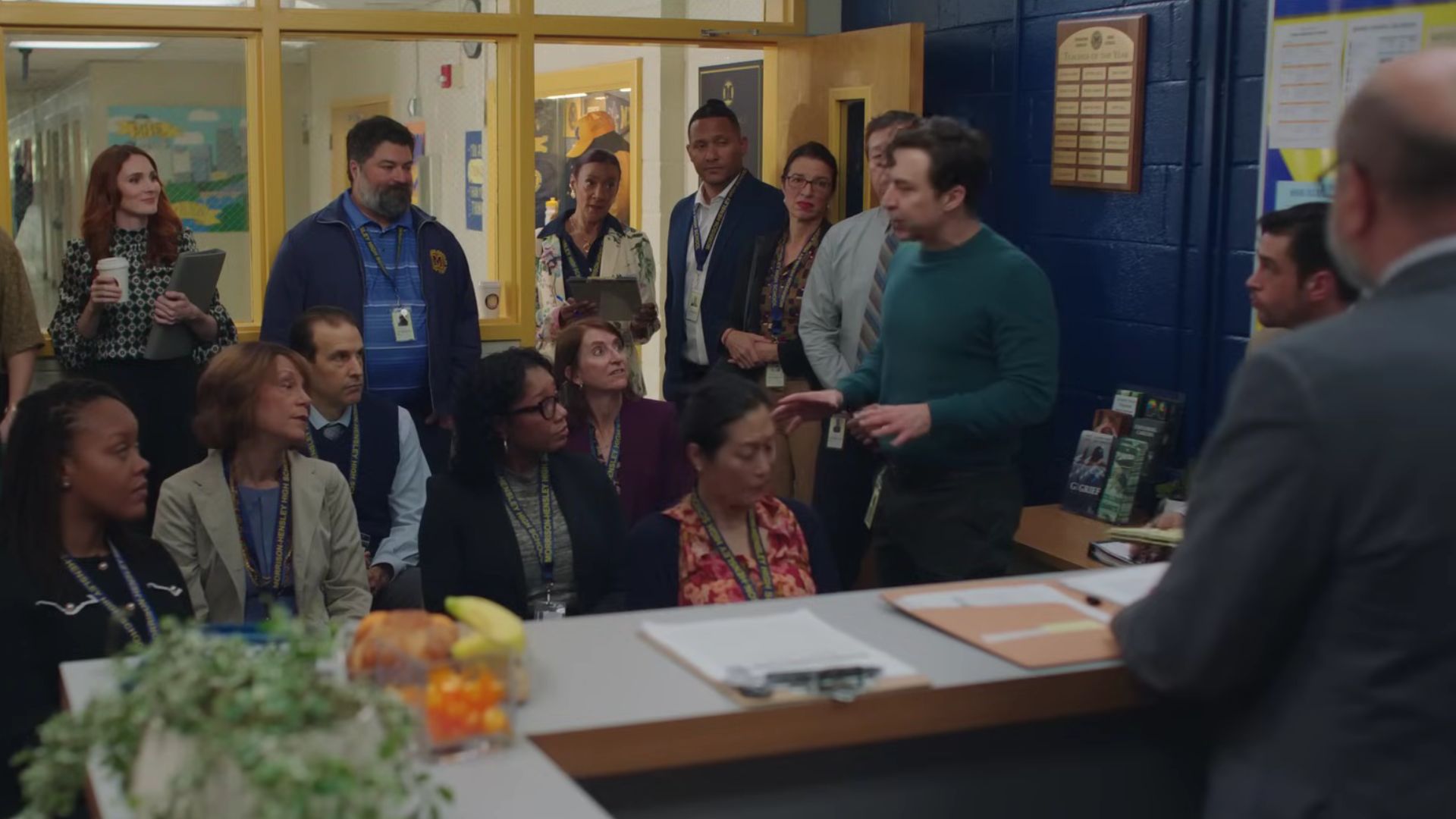 Evan talking to the school