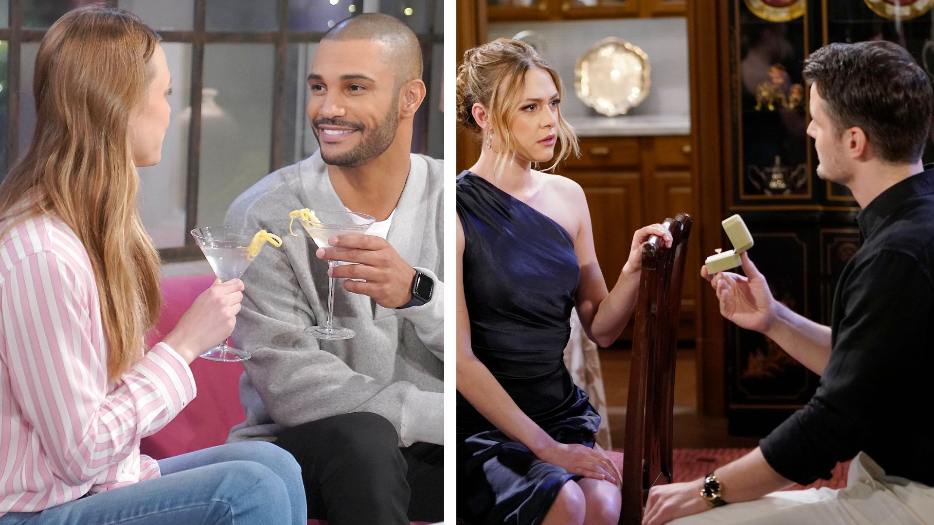 Claire (Hayley Erin) may choose between Vespers with Holden (Nathan Owens) and a diamond from Kyle (Michael Mealor) on The Young and the Restless | JPI