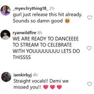 Fans react to Demi's upcoming song. (Image via Instagram/@ddlovato)