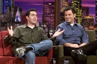 Jimmy Kimmel and Adam Carolla of 'The Man Show' on The Tonight Show with Jay Leno - Source: Getty