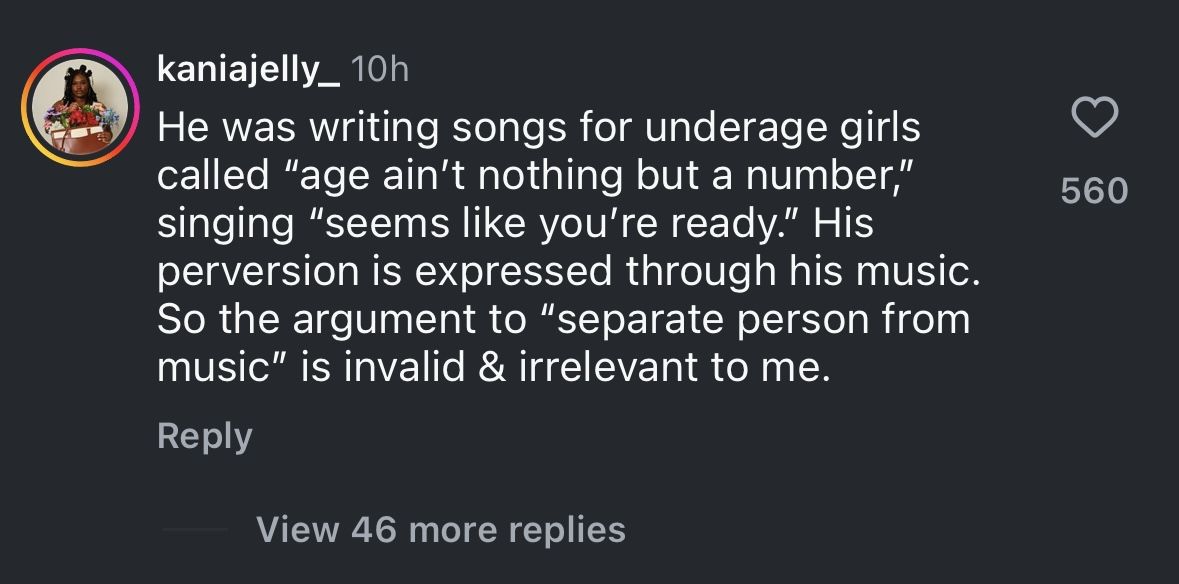 Comment of a user under The Shade Room&#039;s post about Tyrese calling the artist &ldquo;the King of R&amp;B.&quot; (Image via Instagram/@theshaderoom)