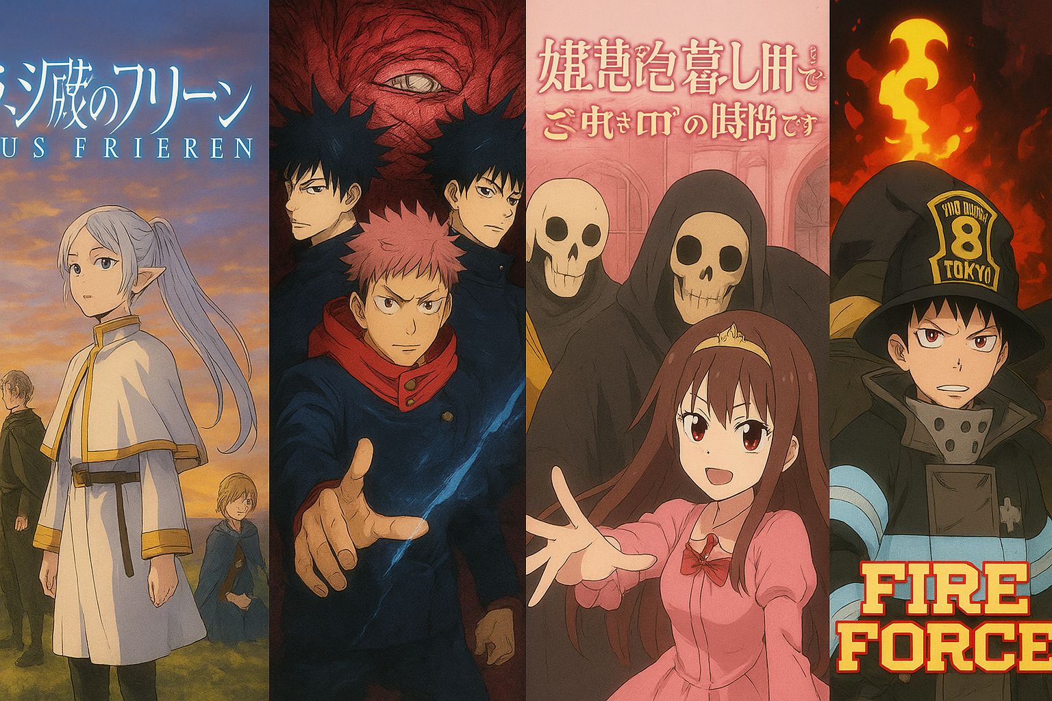 Sousou no Frieren, Jujutsu Kaisen, Himesama &quot;Goumon&quot; no Jikan desu and Fire force