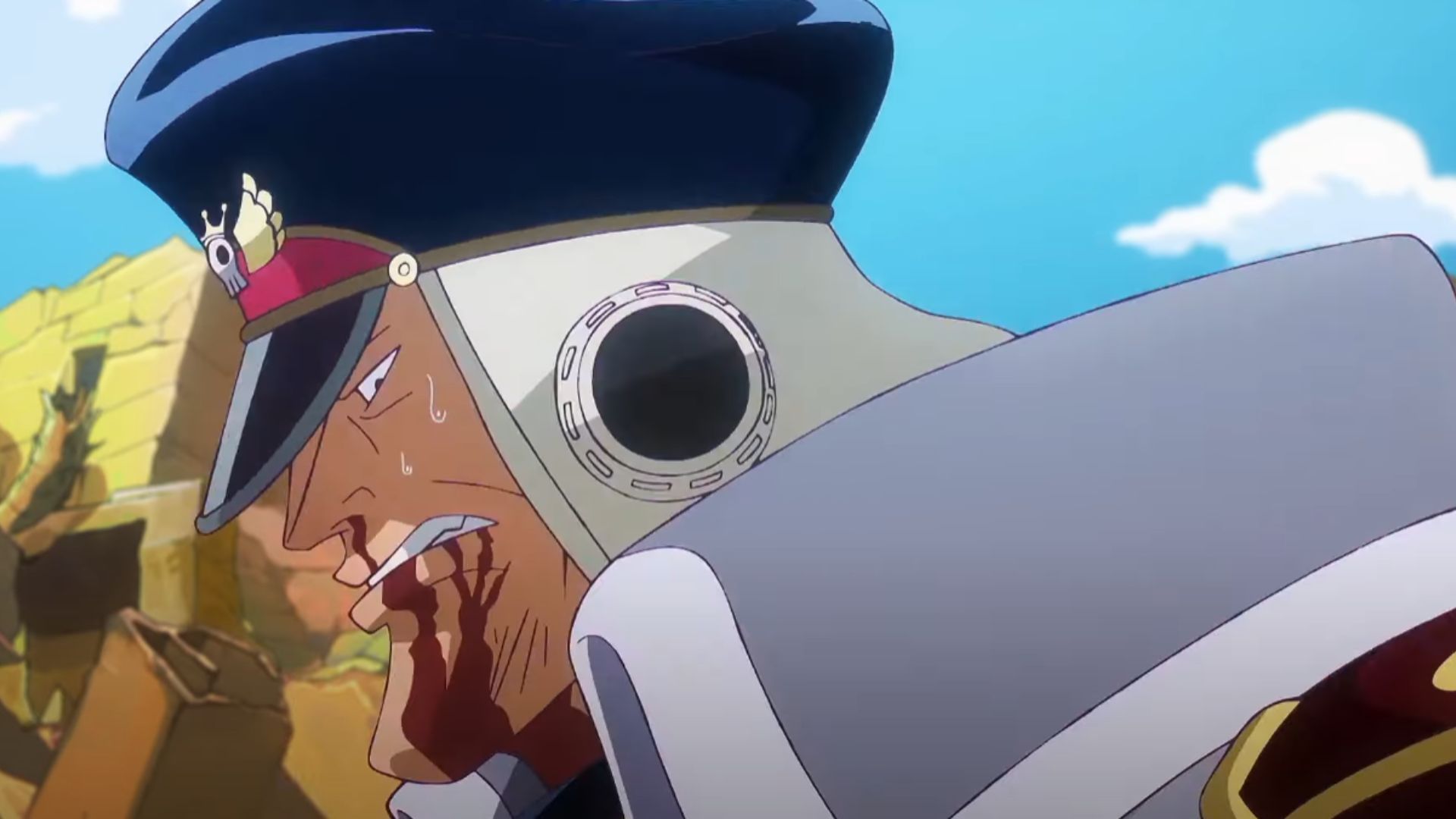 Shiryu as seen after stabbing Garp-san (Image Source: Toei Animation)