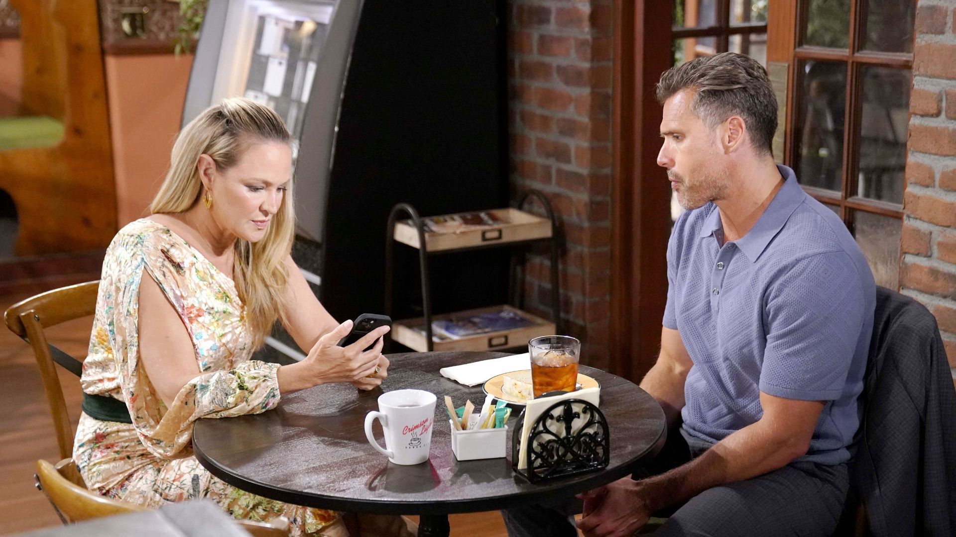 If Sharon (Sharon Case) gets a call from Noah, she and Nick (Joshua Morrow) will heed it on The Young and the Restless | Image: JPI
