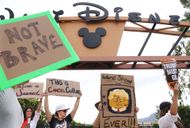 Protestors gather outside of Disney in Burbank in response to ABC pulling late-night host Jimmy Kimmel off air indefinitely - Source: Getty