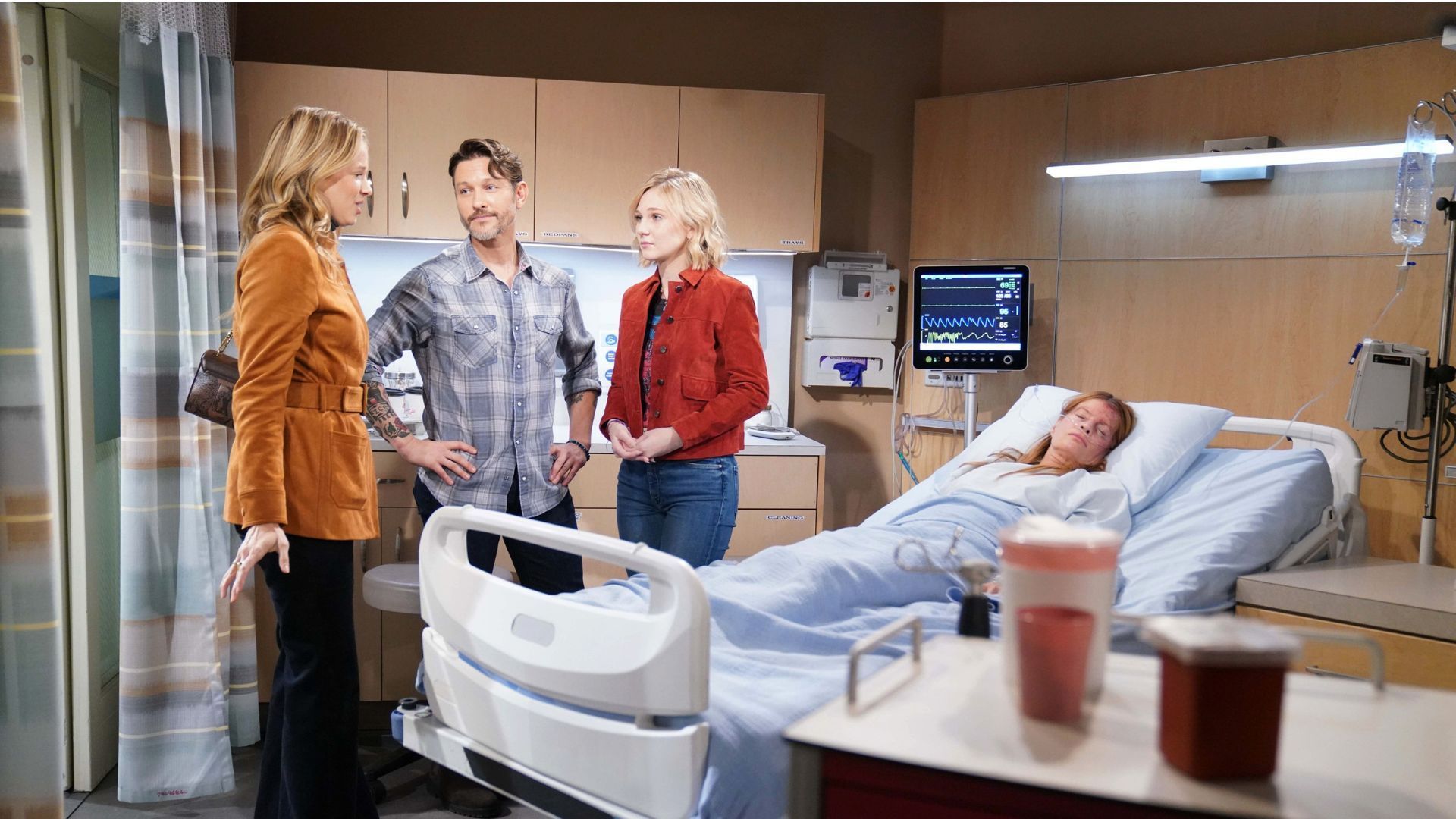 Phyllis (Michelle Stafford) was visited by Daniel (Michael Graziadei), Summer (Allison Lanier), and Lucy (Lily Brooks O&#039;Briant) on The Young and the Restless | Image: JPI