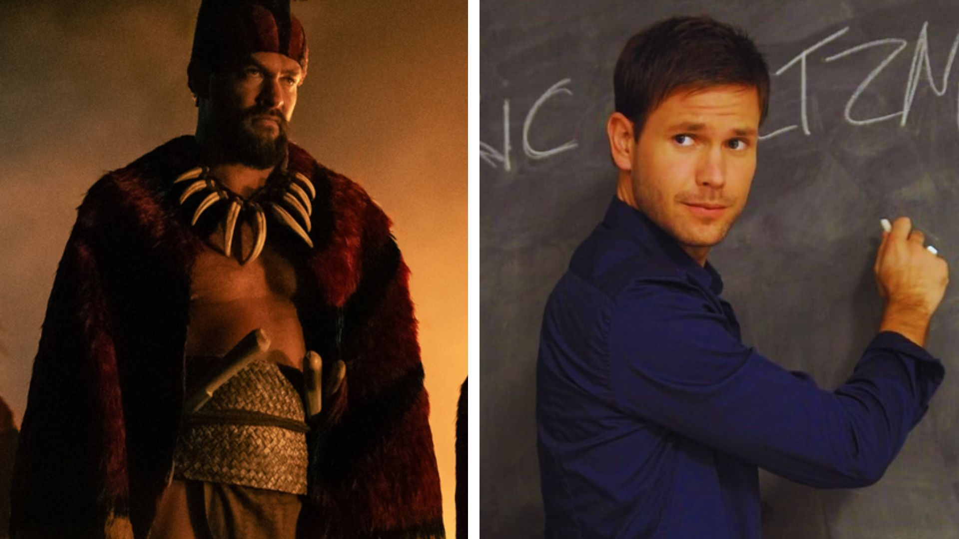 Jason Momoa // Matthew Davis as Alaric K. Saltzman on The Vampire Diaries (Image Via: X/@AppleTV &amp; Netflix)