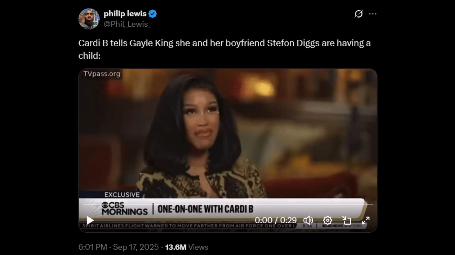Cardi B is expecting a baby with her boyfriend, Stefon Diggs. (Image via X)