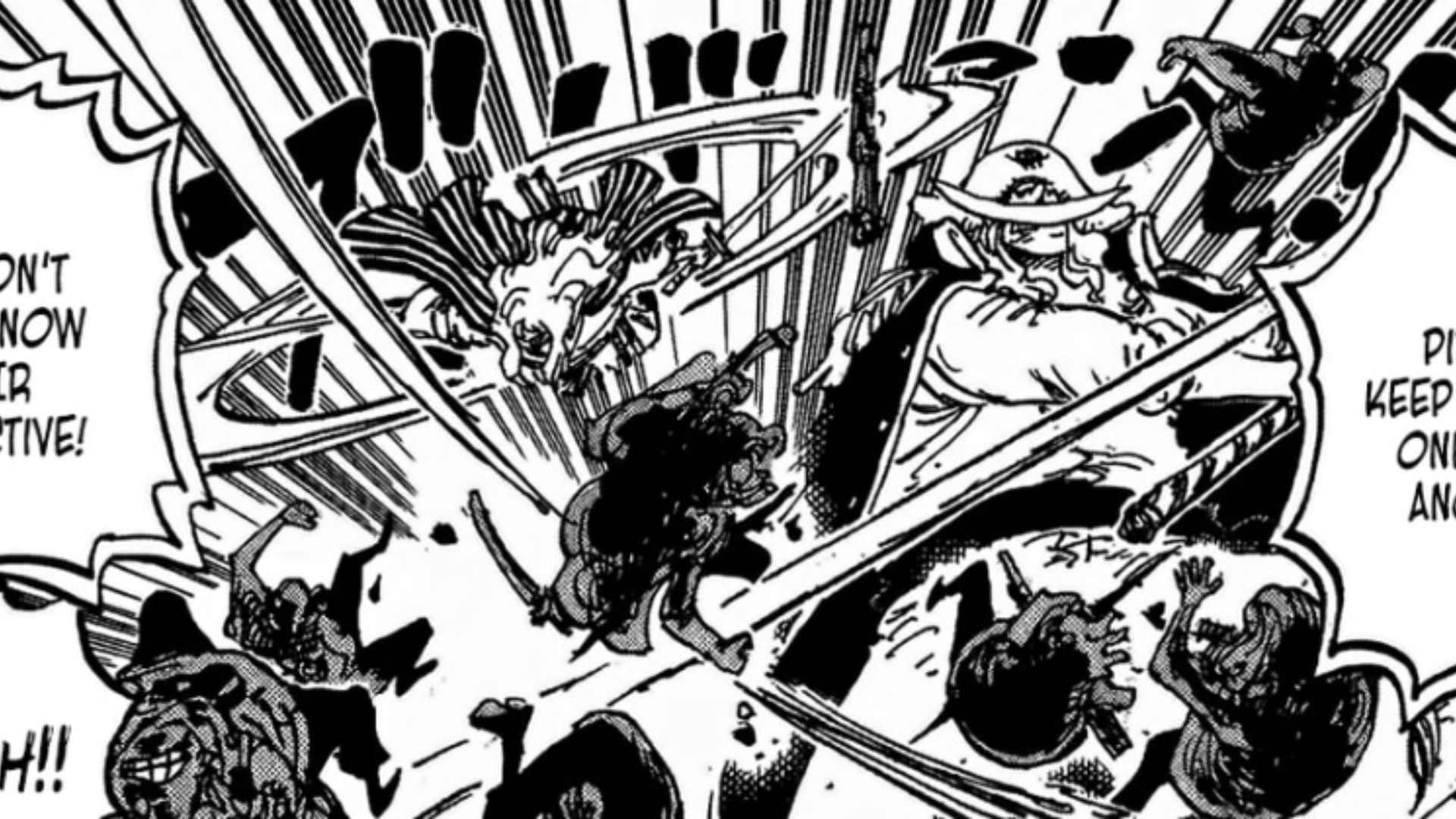 Whitebeard and Shiki rampaging through the island (Image Source: VIZ)
