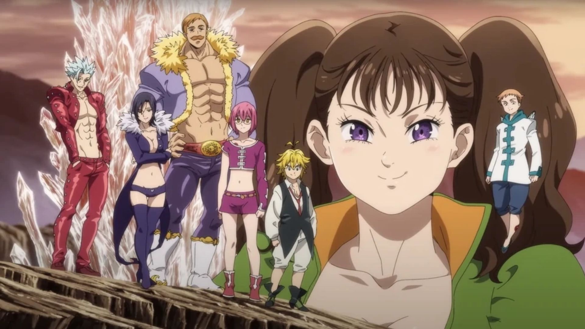 Meliodas, Diane, Ban, King, Escanor, Merlin, and Gowther (Image Credits: A-1 Pictures)