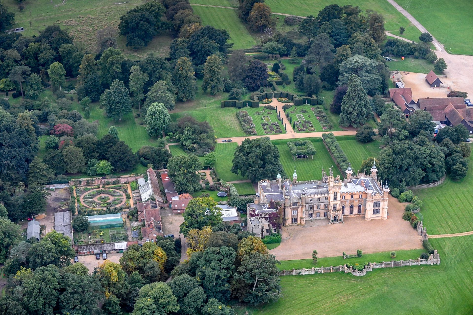 Aerial photograph of Knebworth House, Hertfordshire. (Image via Getty)