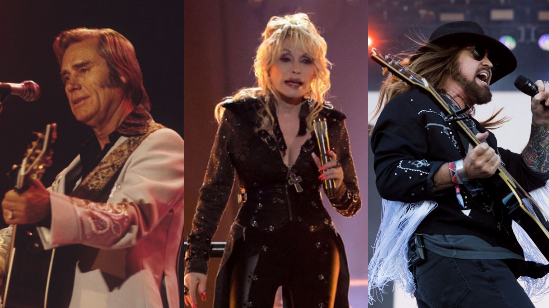 George Jones, Dolly Parton and Billy Ray Cyrus (Images via Getty)