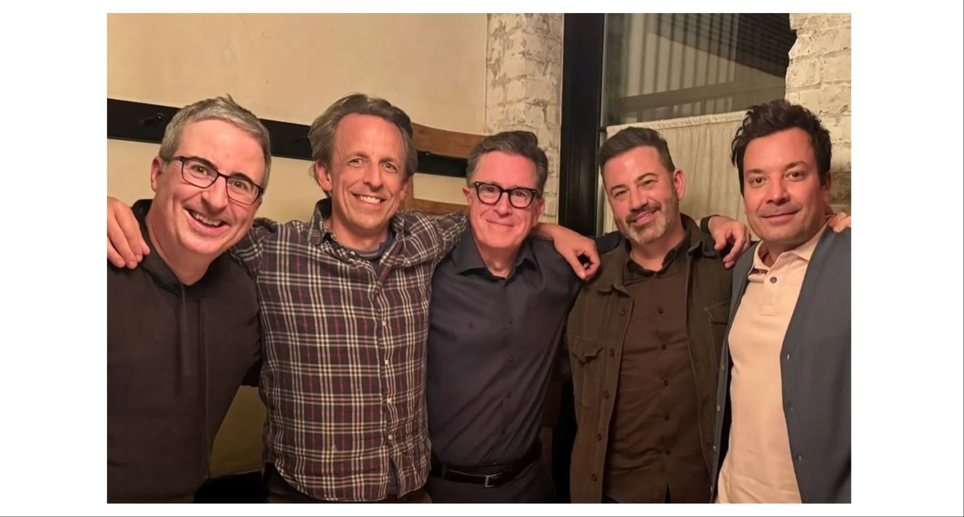 Jimmy Fallon (rightmost) shows support to Jimmy Kimmel (next to rightmost) amid ABC suspension. (Image via Instagram/ Jimmy Kimmel) 