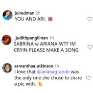 Fans react to Sabrina and Ariana's photo. (Image via Instagram/@sabrinacarpenter)