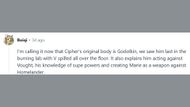 Reddit user Boiqi theorizing on Gen V Season 2's Cipher