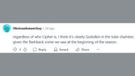 Reddit user ObviousAnswerGuy theorizing on Gen V Season 2's Cipher