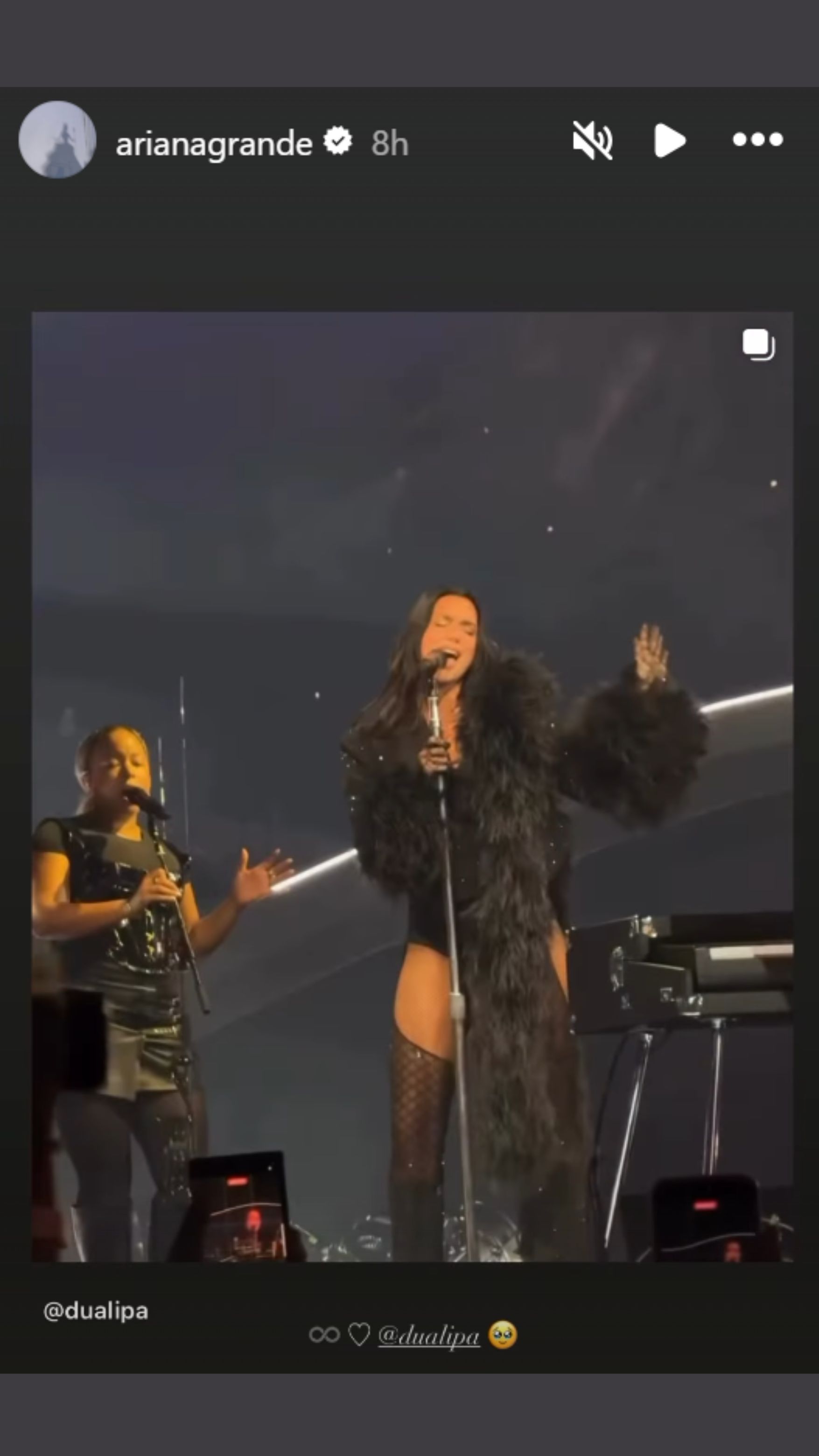 Ariana Grande reacts to Dua Lipa&#039;s cover of her track, &quot;One Last Time&quot; | Image obtained from Instagram
