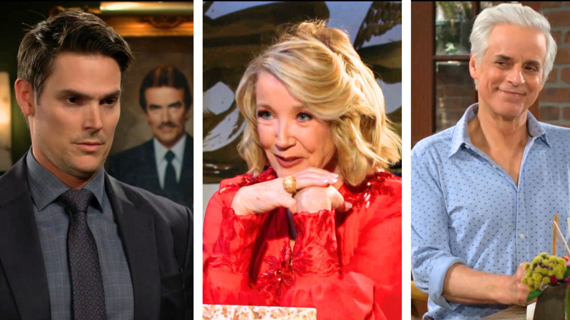 Adam (Mark Grossman), Nikki (Melody Thomas Scott) and Michael (Christian LeBlanc) all have agendas with Victor on The Young and the Restless | Image: CBS