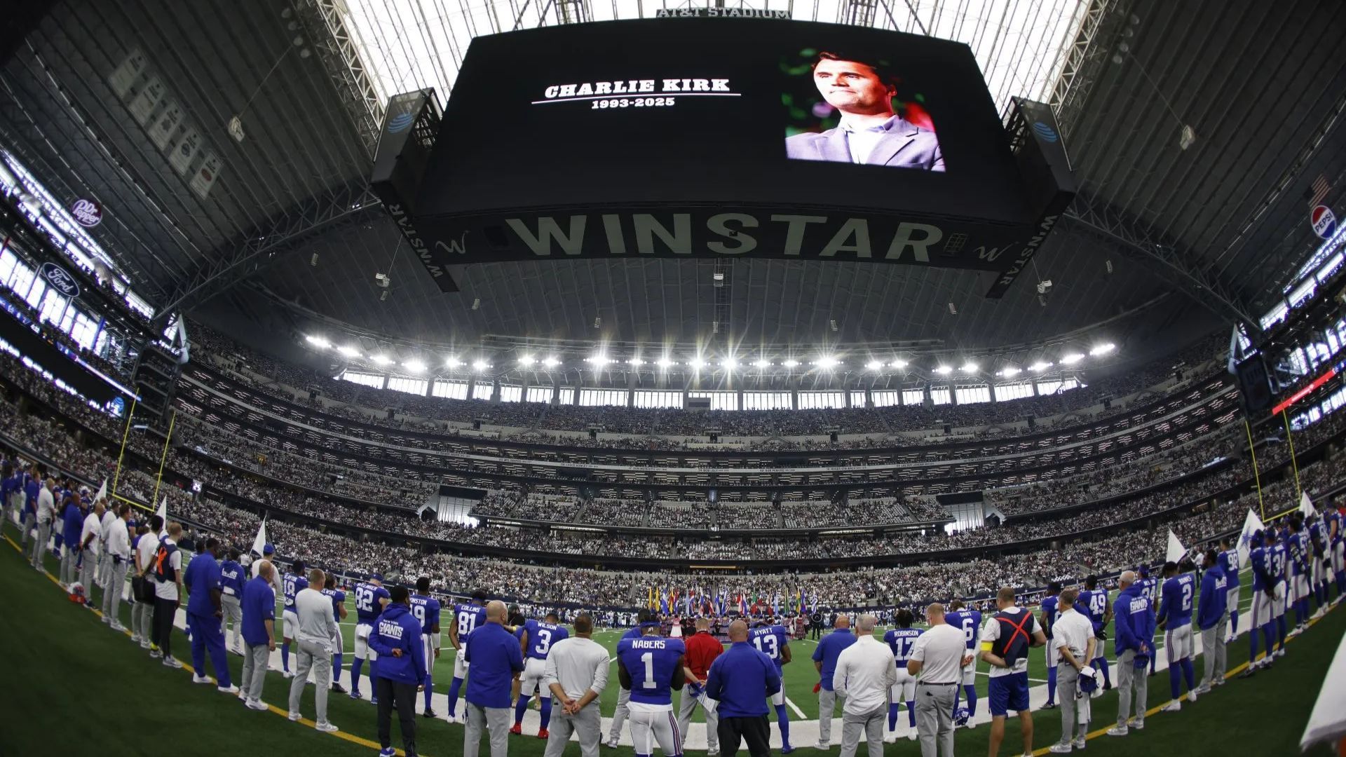 Moment of silence for Charlie Kirk before the New York Giants v Dallas Cowboys game (Getty via Soap Central CMS - Resized on Canva)