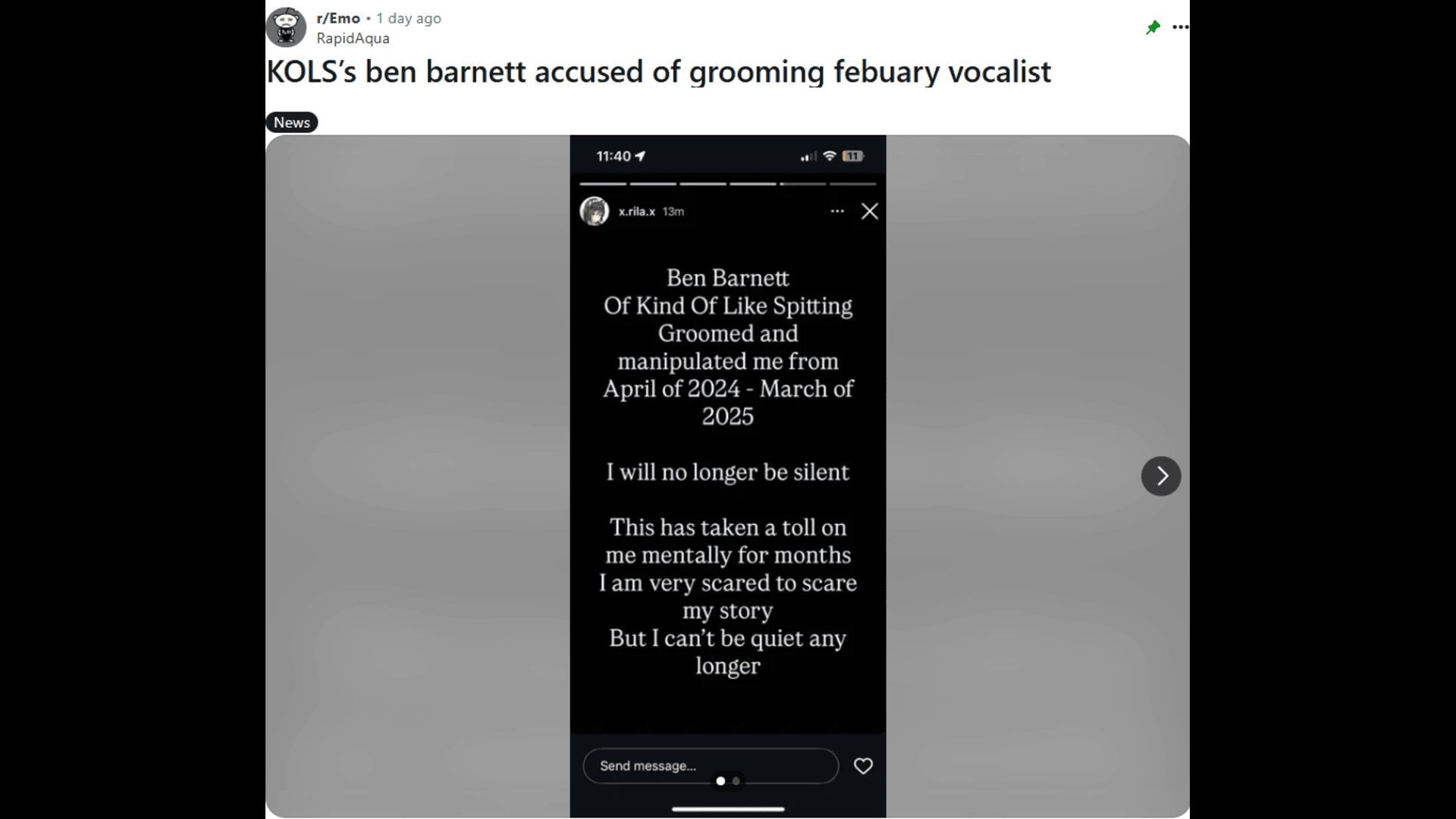 Ben Barnett is being accused of grooming by Rila Ogawa. (Image via Reddit)