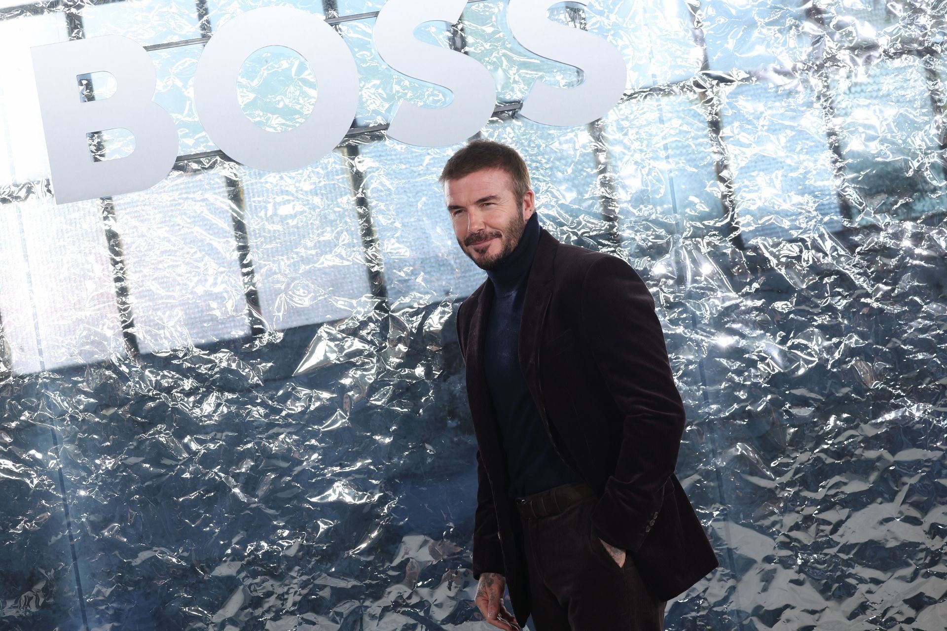 David Beckham at the Boss Spring/Summer 2026 show during Milan Fashion Week. (Image via Getty/Stefania D&#039;Alessandro)