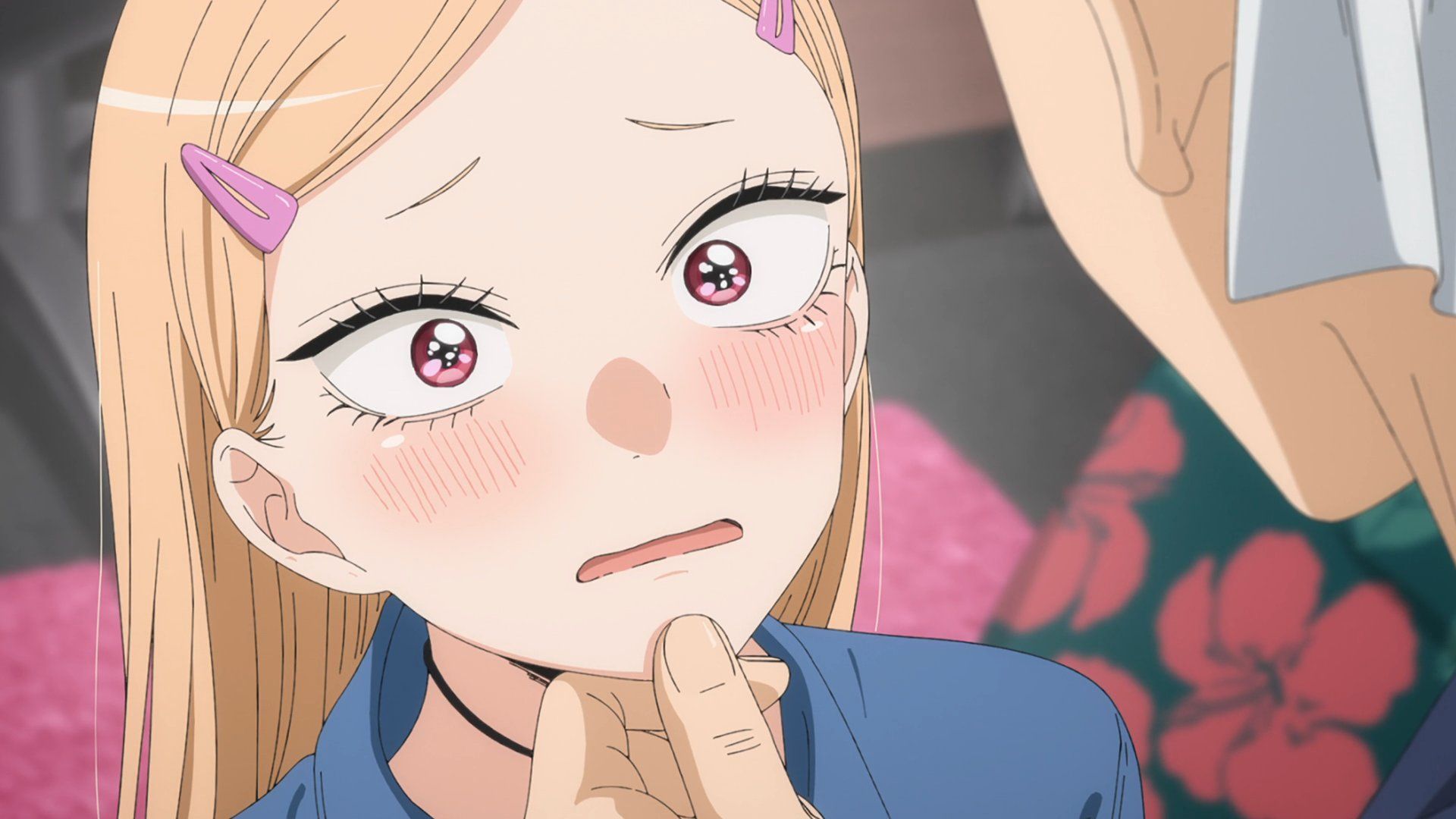 Marin is blushing, as seen in the anime (Image credit: Cloverworks)