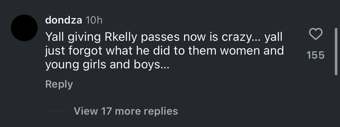 Comment of a user under The Shade Room&#039;s post about Tyrese calling the artist &ldquo;the King of R&amp;B.&quot; (Image via Instagram/@theshaderoom)