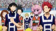 Ochaco Uraraka, Hanta Sero, Momo Yaoyorozu, Mina Ashido, and Eijiro Kirishima during the sports festival (Image Credits: Studio Bones)