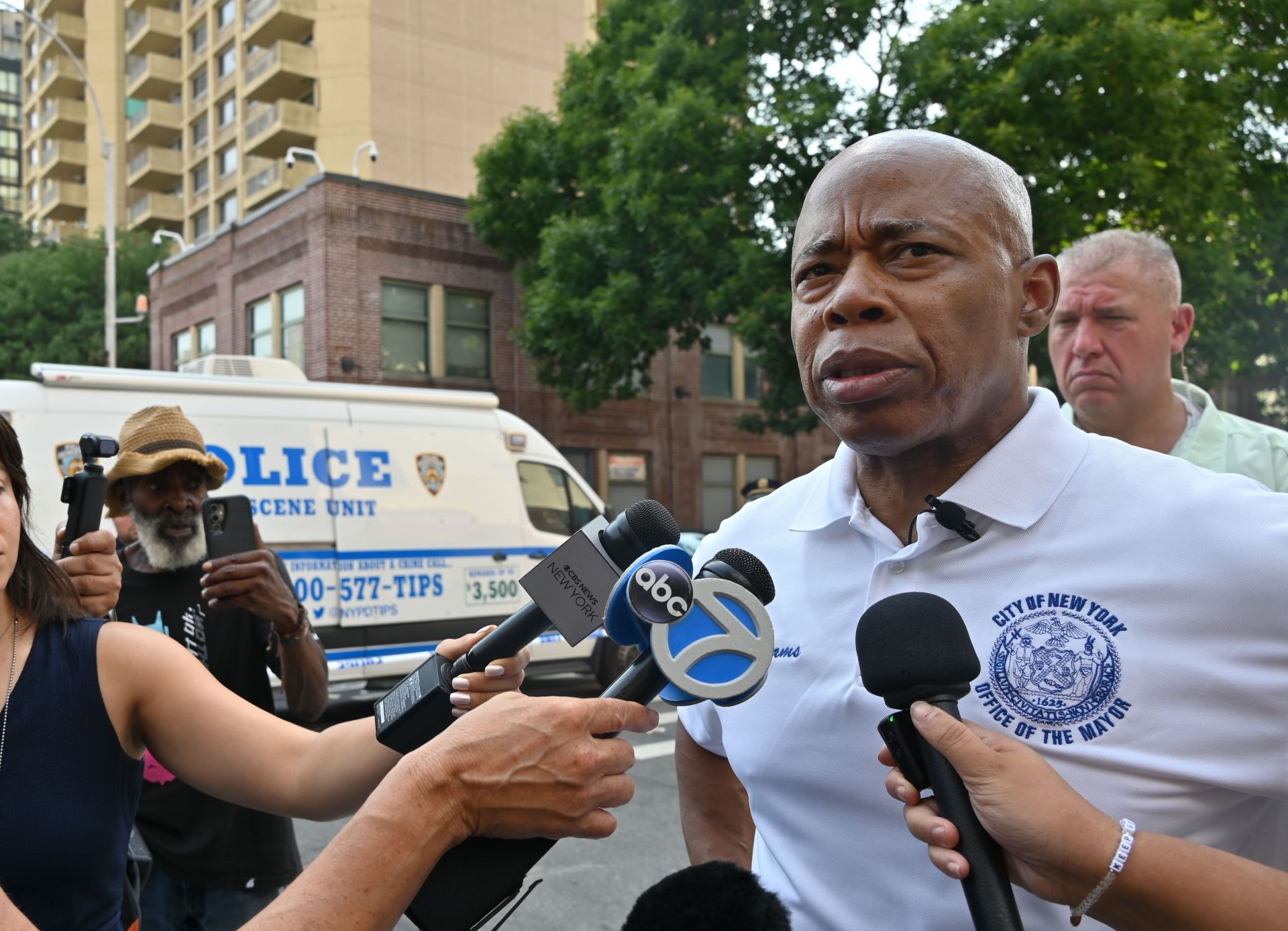 New York Mayor Eric Adams visits mass shooting scene in Crown Heights, Brooklyn - Source: Getty