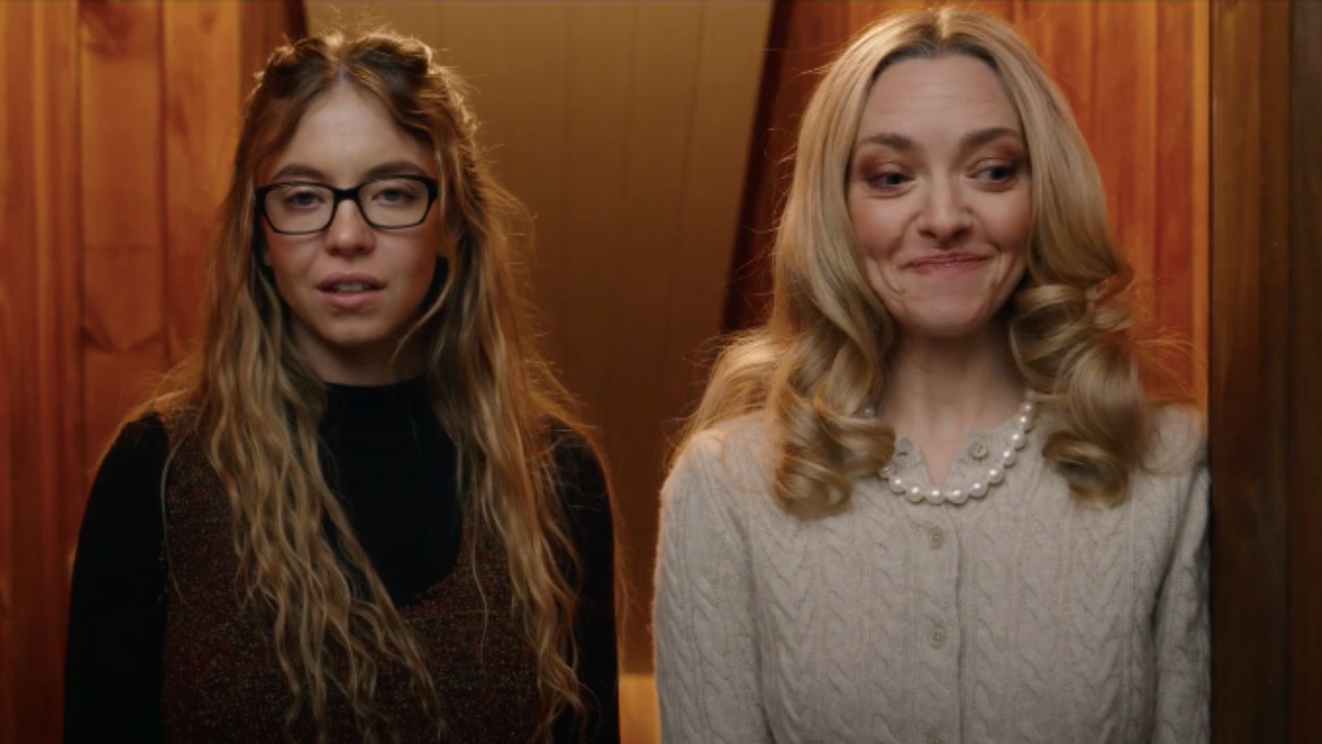 A still from The Housemaid, featuring Sydney Sweeney (left) and Amanda Seyfried (right)