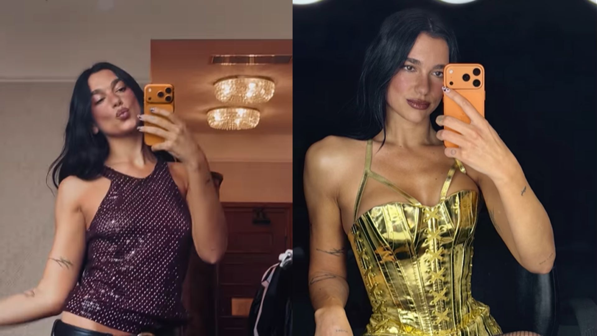 Dua Lipa poses with orange iPhone 17 Pro (Image via Instagram/@apple)