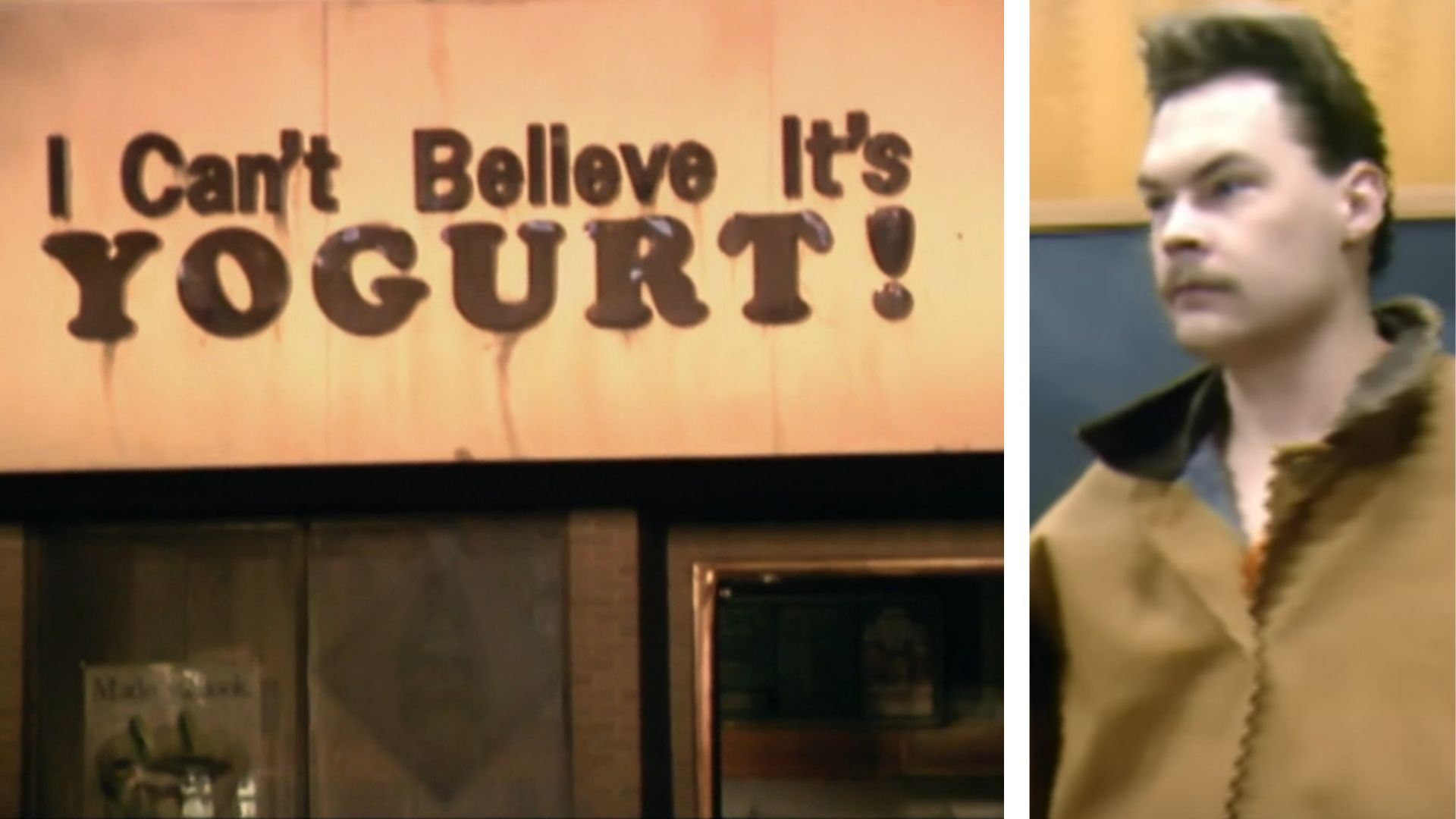 The &ldquo;I Can&rsquo;t Believe It&rsquo;s Yogurt&rdquo; shop &amp; Robert Eugene Brashers. (Image Via: The Yogurt Shop Murders (HBO) &amp; 48 Hours (YouTube)