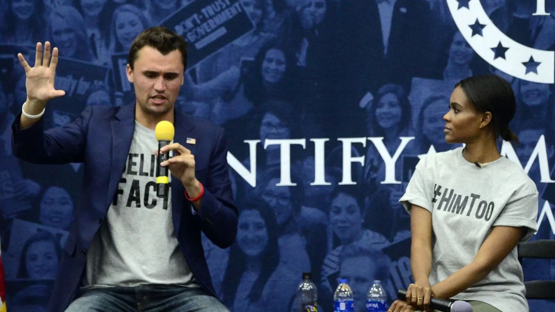 Charlie Kirk and Candace Owens of Turning Point USA speak on the University of Colorado Boulder Campus on Wednesday Oct 3, 2018. (Image via Getty)