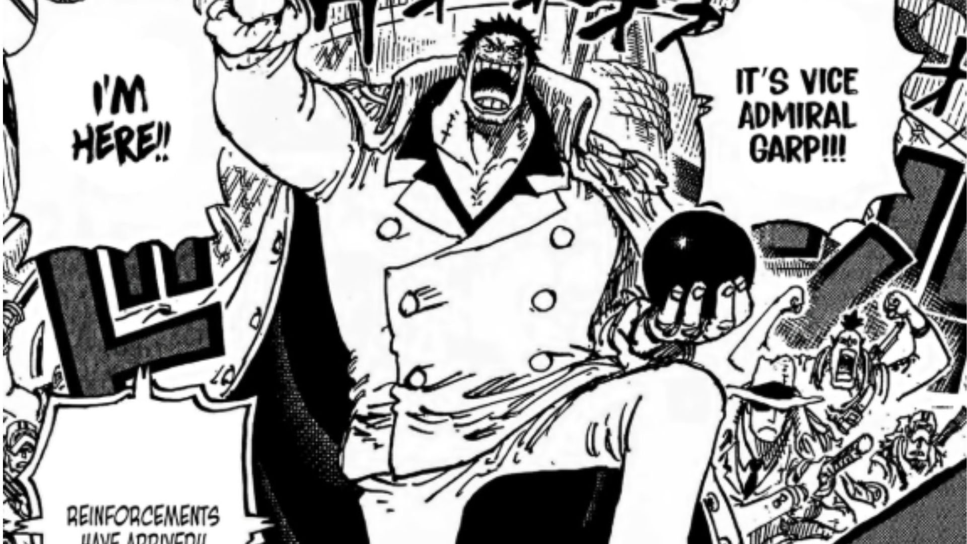 Garp&#039;s Fleet as seen in the God Valley (Image Source: Shueisha)