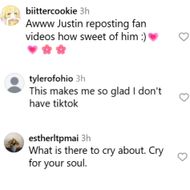 Internet reacts to Bieber's post. (Image via Instagram/@justinbieber)